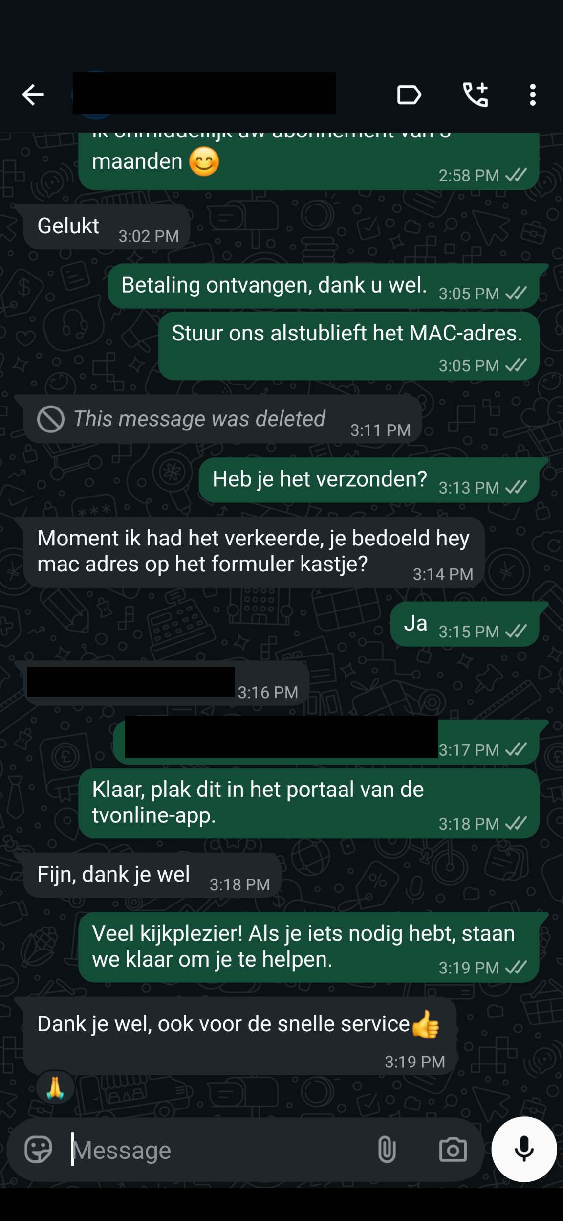 WhatsApp review van een tevreden IPTV Proefabonnement klant #5